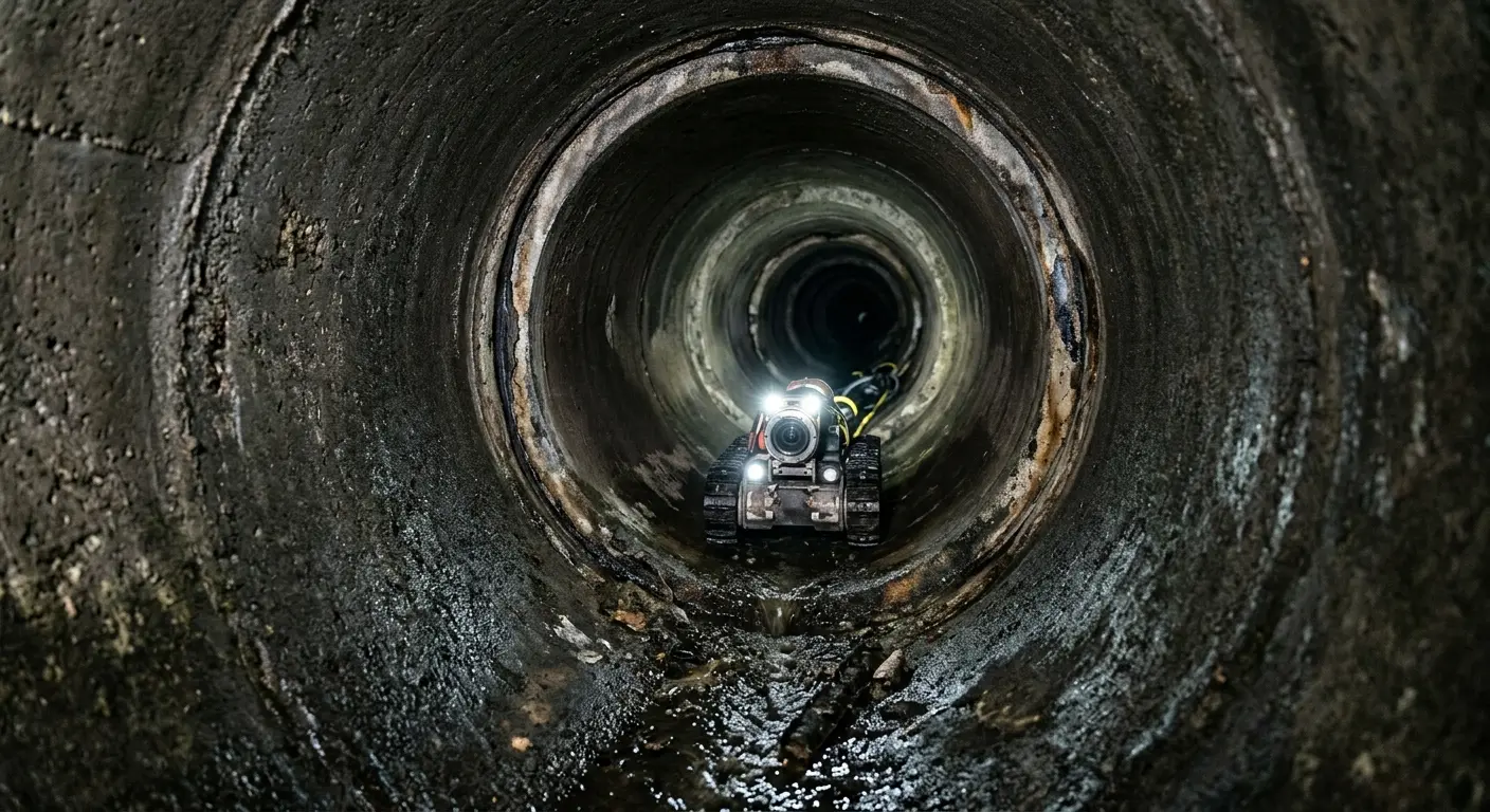 Robotic sewer camera inspecting pipe interior for Sewer Line Cleaning in Carver